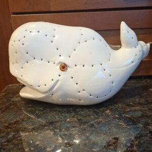 Whimsicle White Ceramic Whale Art Piece. Could Definately Put Lights Inside.